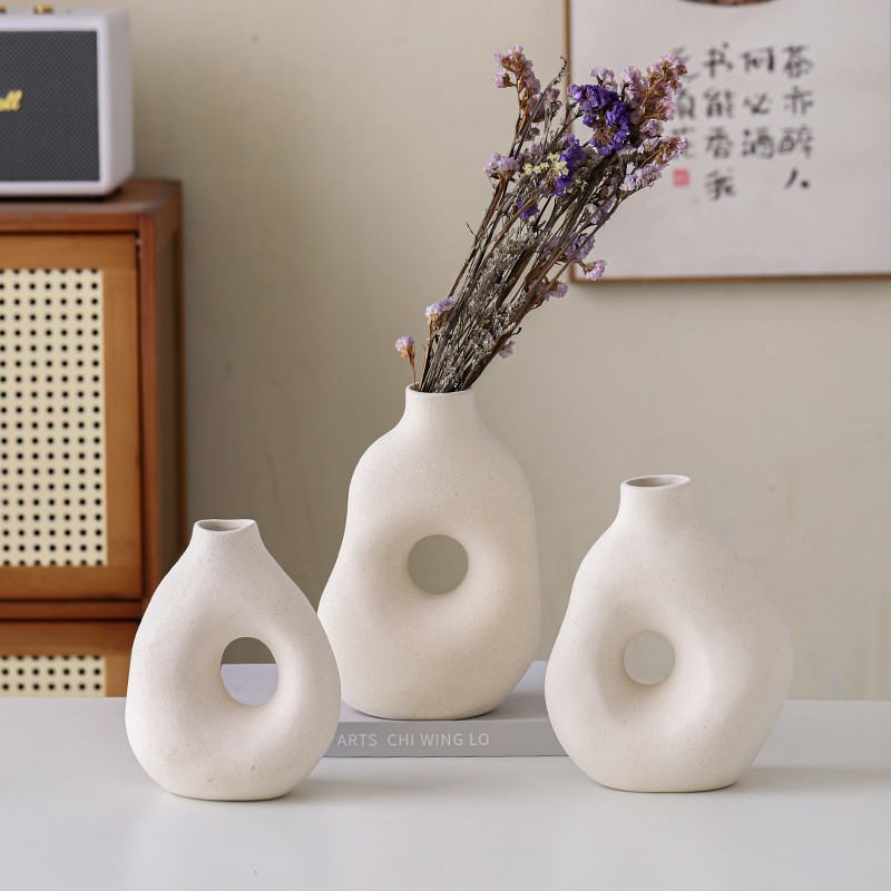 陶瓷花瓶ins高级感北欧创意白色插花瓶客厅餐桌装饰工艺品小定制