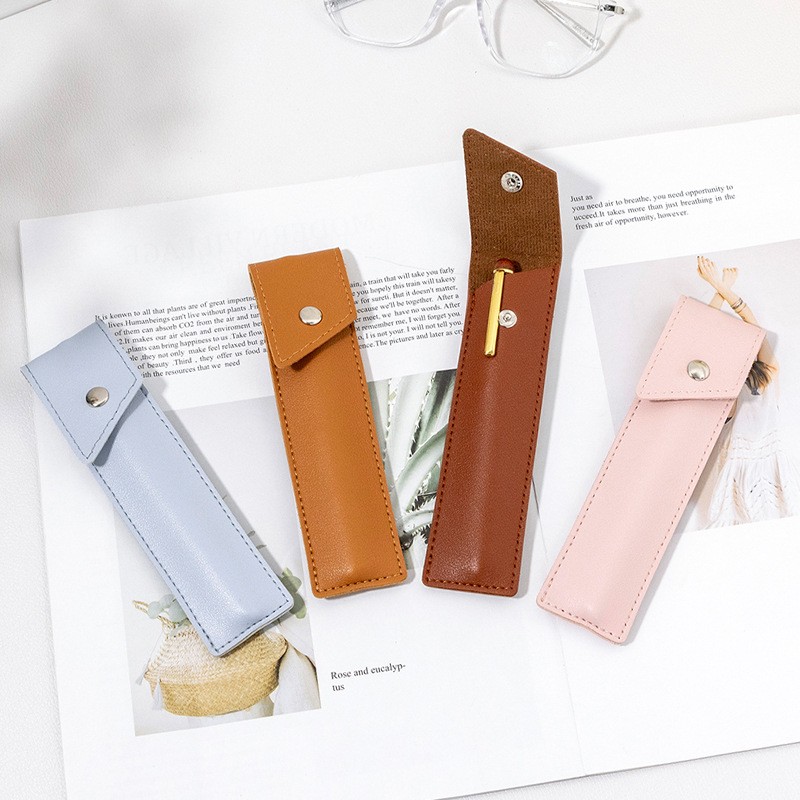 创意纽扣方形皮革笔袋色单支皮质签字笔保护袋商务办公钢笔笔套定制