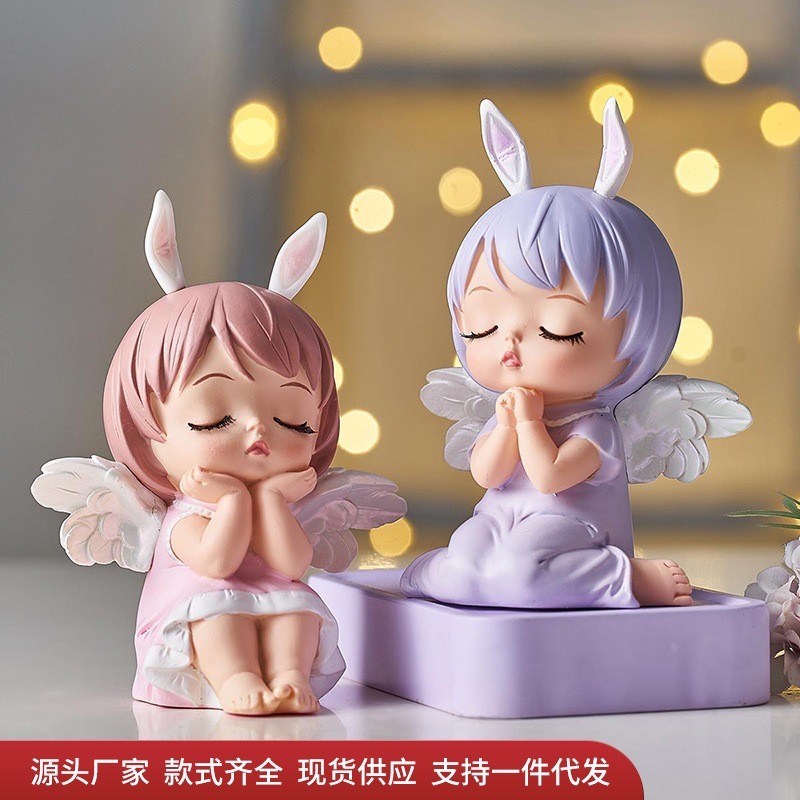 北欧ins卡通风天使小夜灯摆件儿童少女心房间桌面树脂装饰品定制