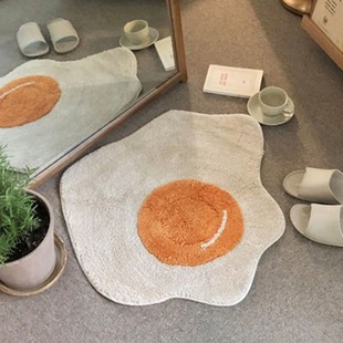 外贸卡通煎蛋客厅地毯卧室仿地毯奶油风民宿装饰书房茶座垫子定制
