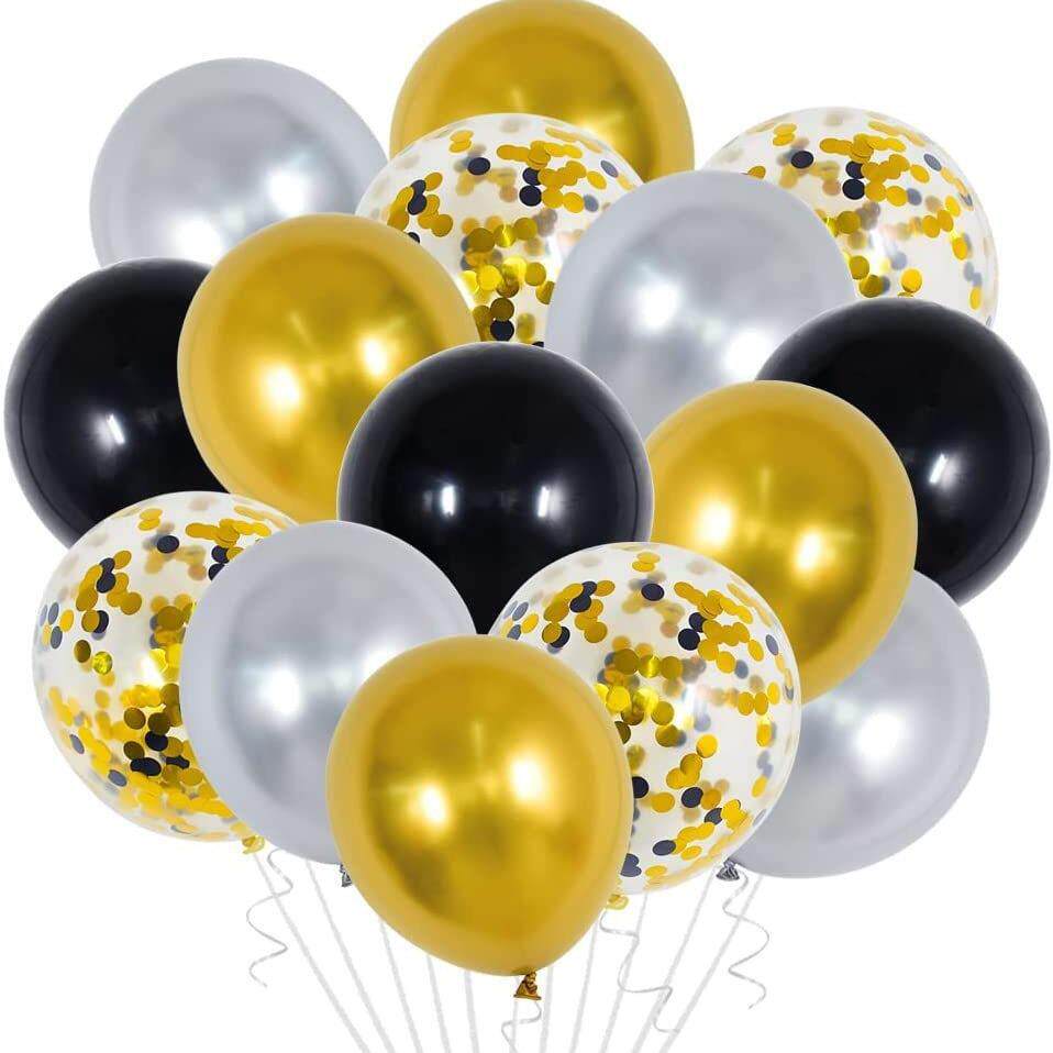 黑色金色银色五彩纸屑气球套装生日派对婚礼装饰场景布置圆型