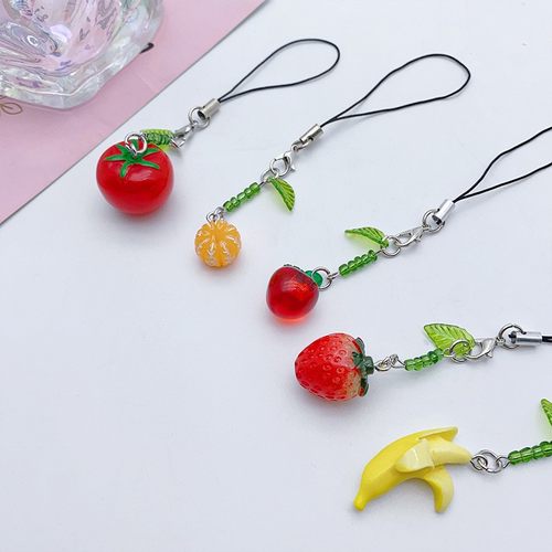 田园风创意仿真草莓西红柿手机链可爱香蕉U盘防丢挂绳包挂饰定制