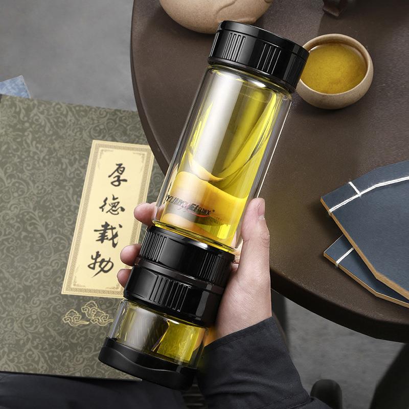 宜加美双层玻璃杯男士茶水分离泡茶杯大容量便携高档杯子耐热水杯