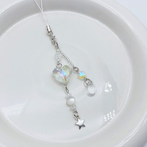 ins清透感镭射爱心串珠吊坠手工链条手机链包包挂饰挂件欲风定制