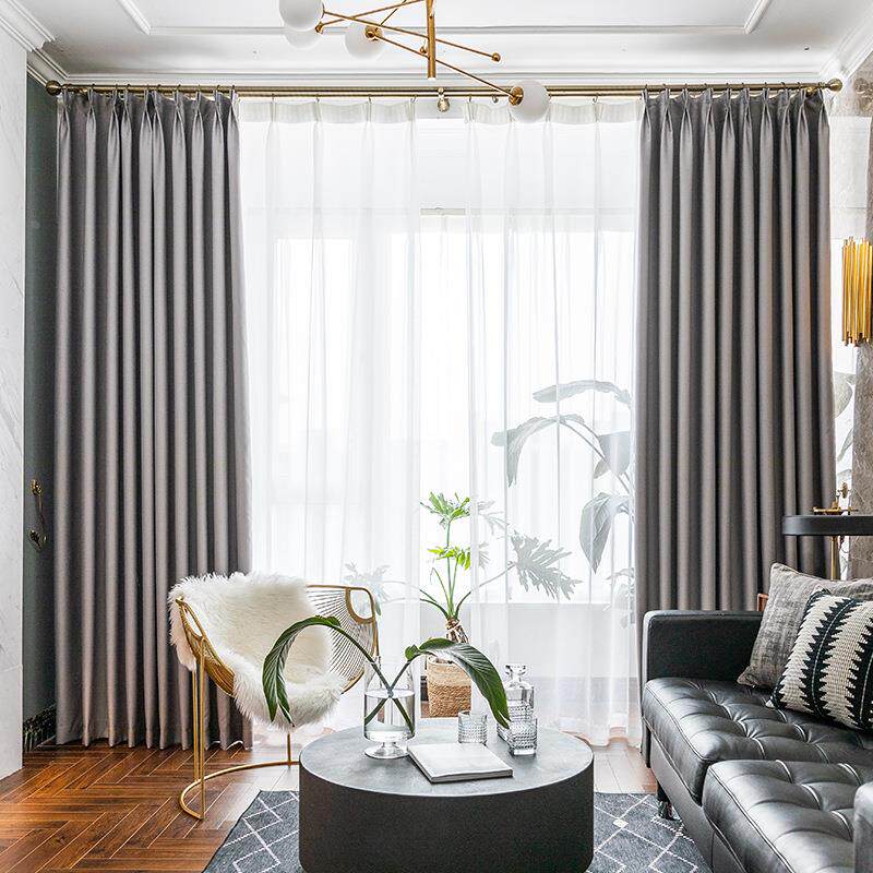 简约现代色全遮光窗帘尼丝纺布料客厅卧室酒店工程成品窗帘布艺