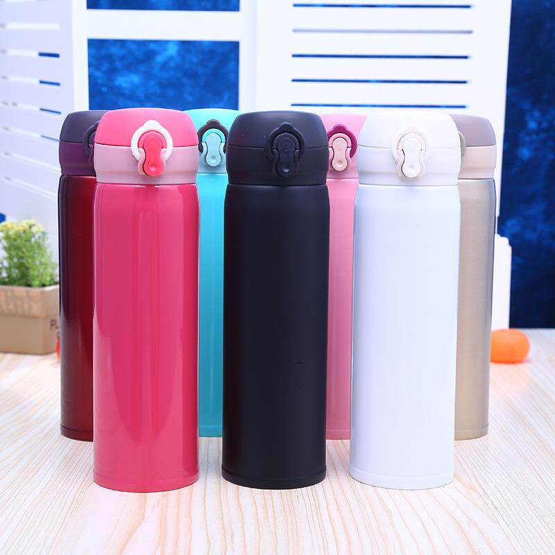 不锈钢保温杯双层真空带锁扣豌豆杯户外便携可翻盖弹跳直身杯