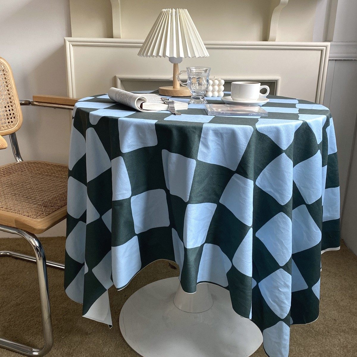 韩国网红棋盘格撞色桌布ins风简约软装咖啡馆气质多色格子餐定制