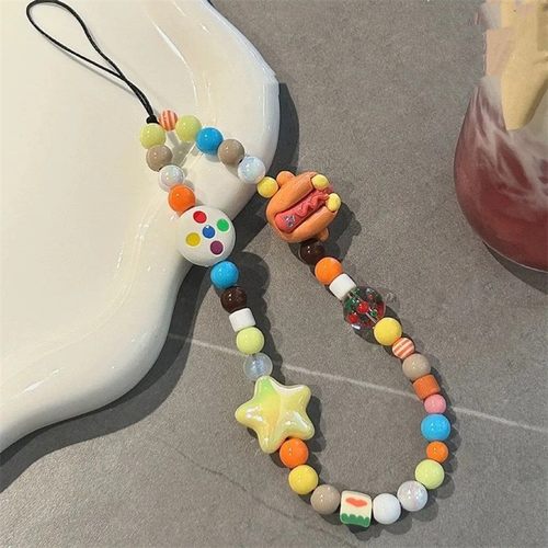 原创自制-吃货新款可爱手机链diy串珠ccd挂绳挂饰相机挂件防定制