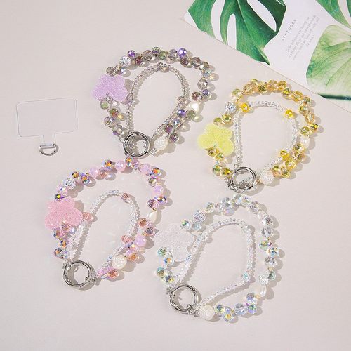 双链条手机链手机挂绳原创少女高颜值网红蝴蝶山茶花钥匙扣定制