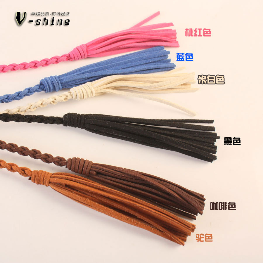 跨境编织流苏腰链女新款时尚真皮腰绳打结百搭纯牛皮绳子腰带