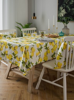 桌布布艺防水柠檬印花小清新黄色韩式风格INS网红桌垫茶几餐定制