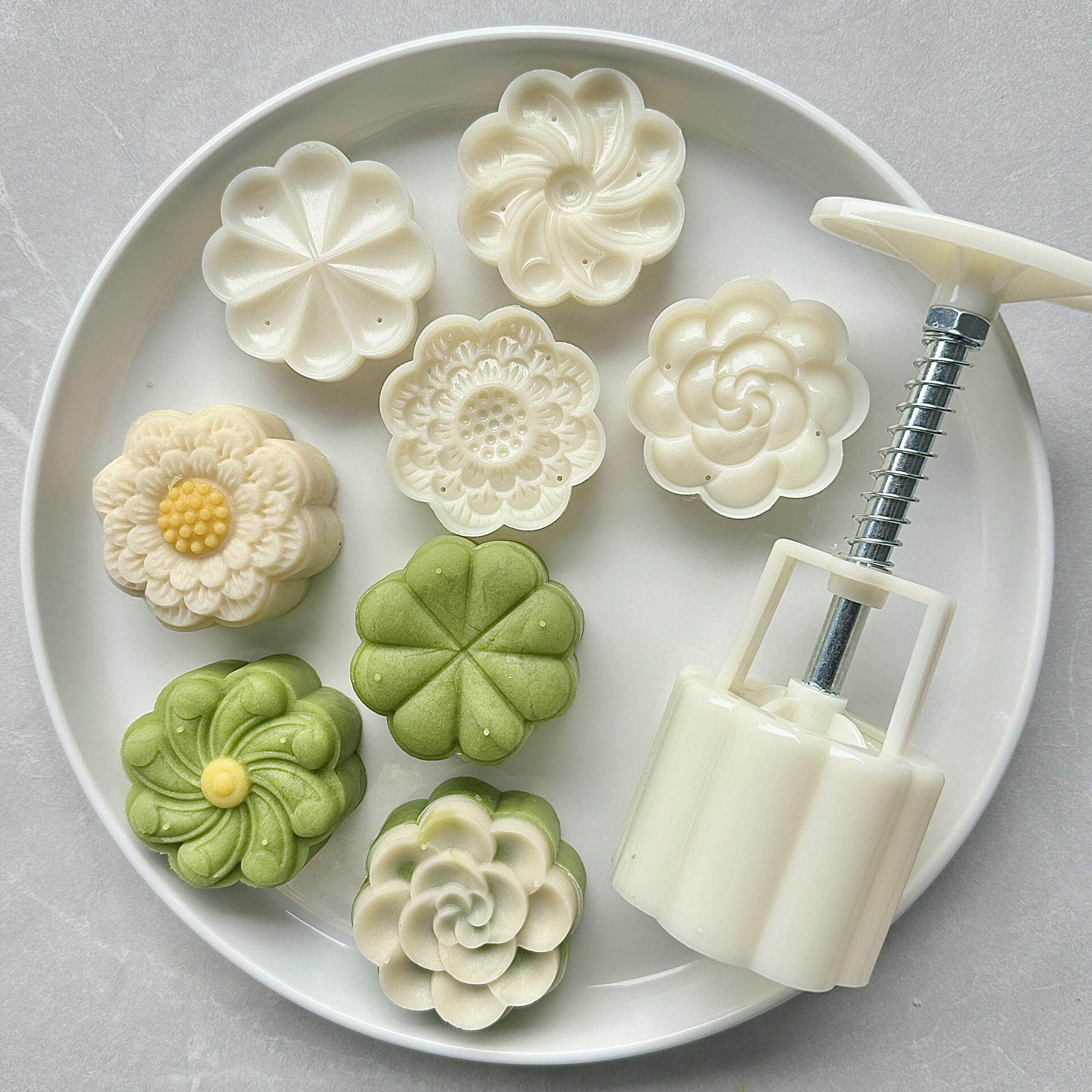 65g八瓣立体加厚幸运四叶草手压式绿豆糕点心月饼模具套装 1模4片