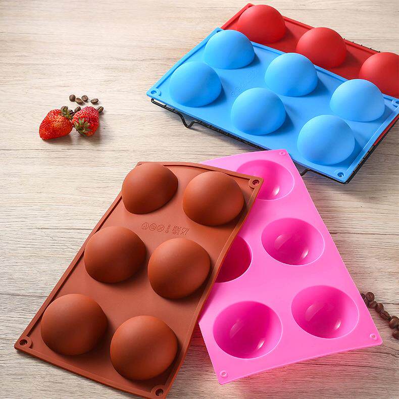 大号6孔硅胶半圆果冻布丁万圣节3D巧克力模具DIY用品球形模具