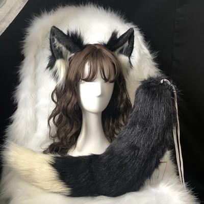 的手作兽耳狼耳尾巴发箍cos兽耳ita头饰kc仿真动物万圣节定制