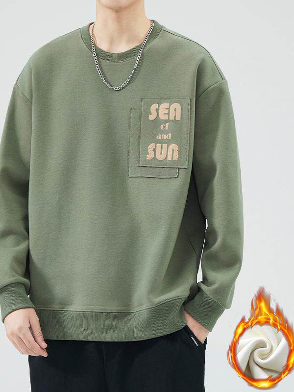 潮牌秋冬季加绒卫衣男百搭休闲宽松圆领加厚打底衫长袖内搭上衣服