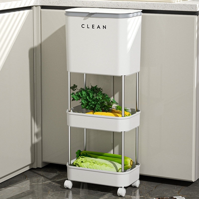 德国进口厨房垃圾桶带盖落地式滚轮可移动家用多功能置物架收纳桶