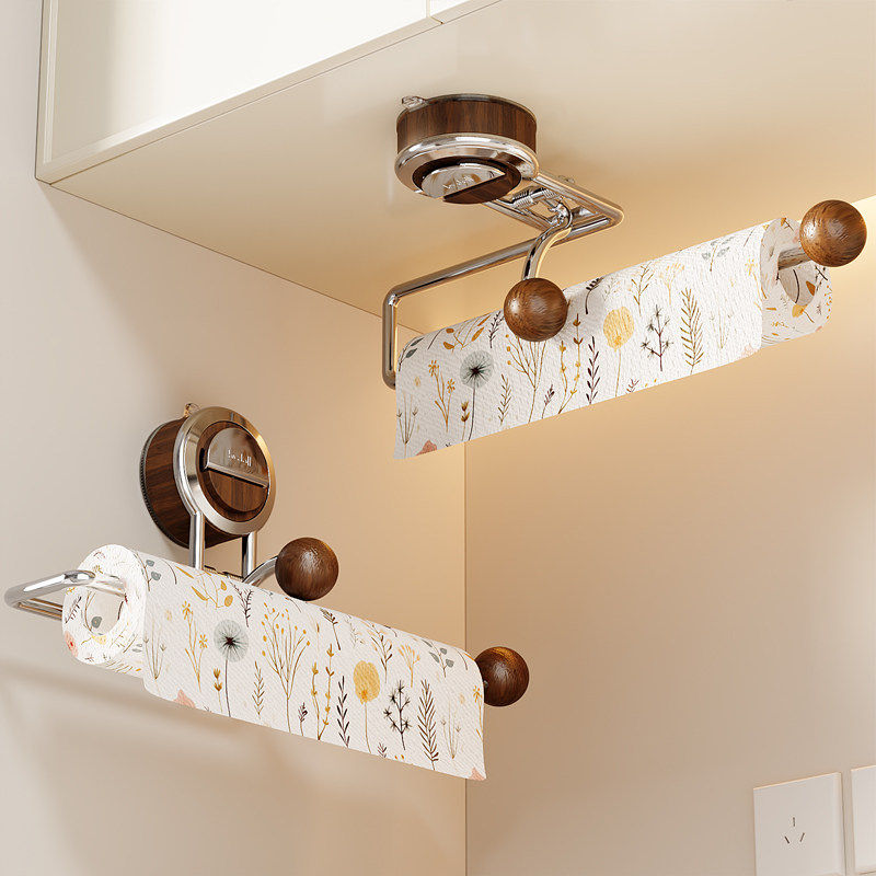 德国进口吸盘厨房纸巾置物架免打孔壁挂不锈钢卷纸保鲜膜抹布收纳