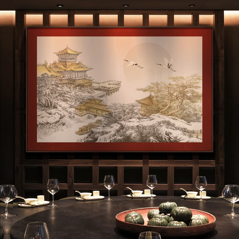 新中式餐厅背景墙面装饰画2025新款别墅客厅立体浮雕高档大气挂画图片