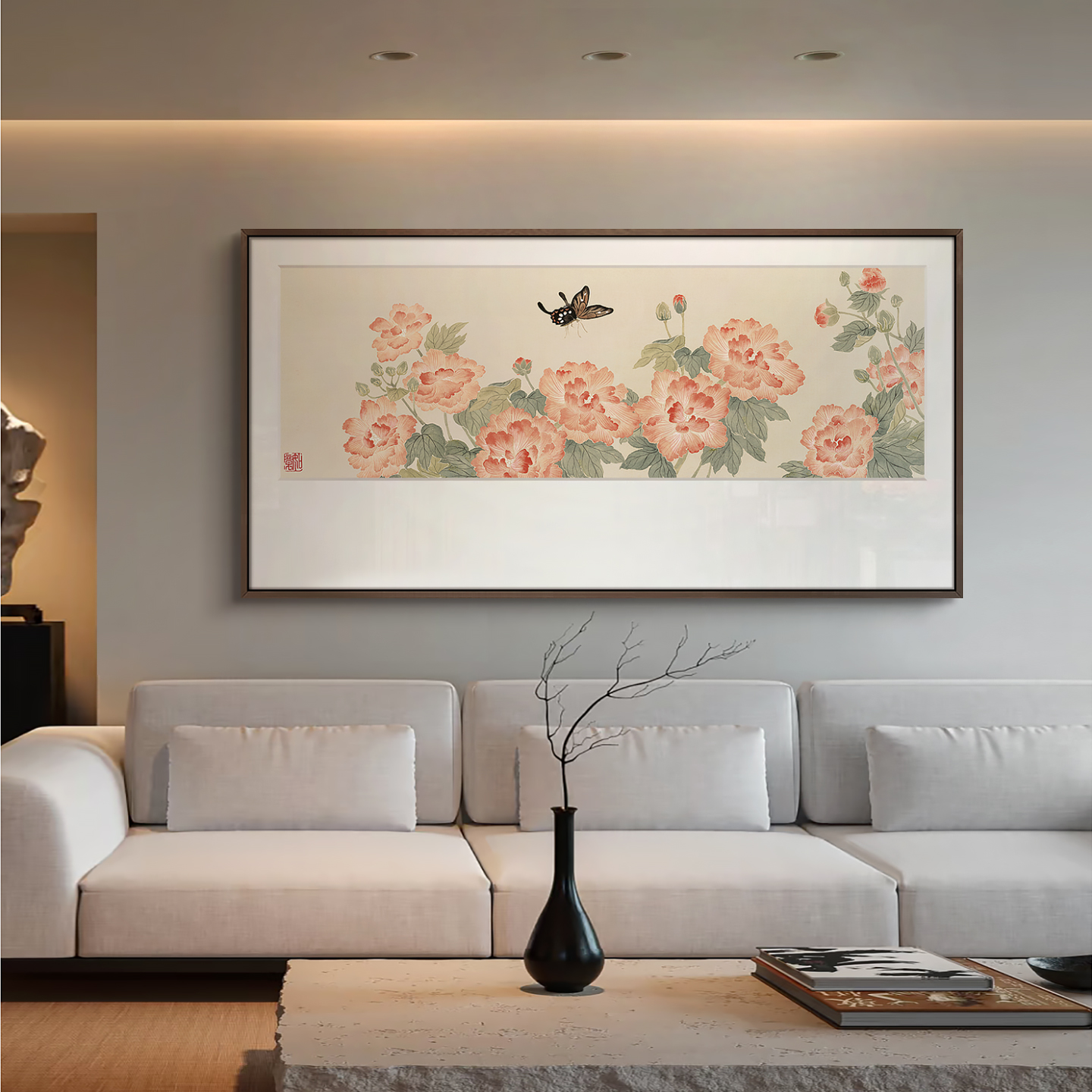 新中式牡丹客厅沙发背景墙装饰画别墅餐厅芳菲蝶舞艺术家挂画X553图片