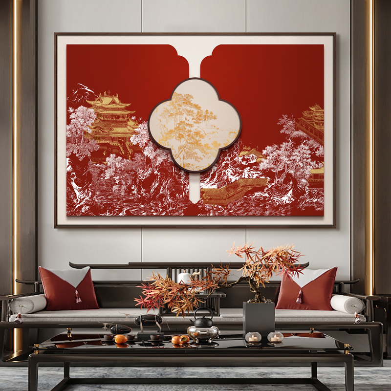 新中式客厅背景墙挂画2025新款浮雕立体实物画酒店餐厅高档装饰画图片