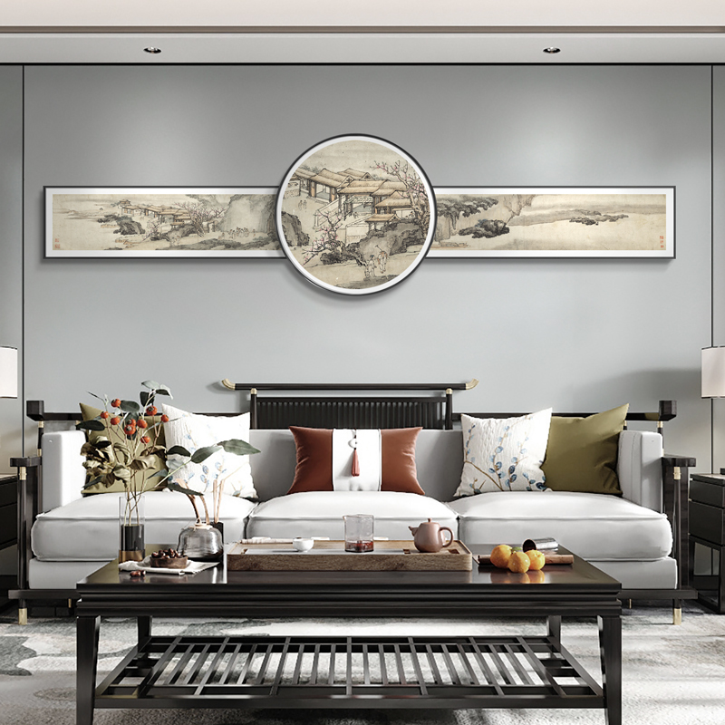 新中式客厅沙发背景墙装饰画别墅餐厅高级感大气挂画横幅挂画图片
