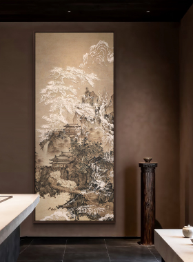 新中式玄关茶室山水风景艺术挂画溪山渔隐酒店民宿餐厅背景装饰画