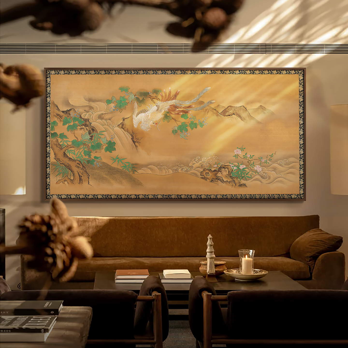 新中式客厅有凤来仪艺术家挂画酒店别墅餐厅包厢背景墙装饰画壁画图片