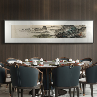 新中式 饰画酒店包厢背景墙上山水挂画卧室床头横幅壁画 餐厅风景装