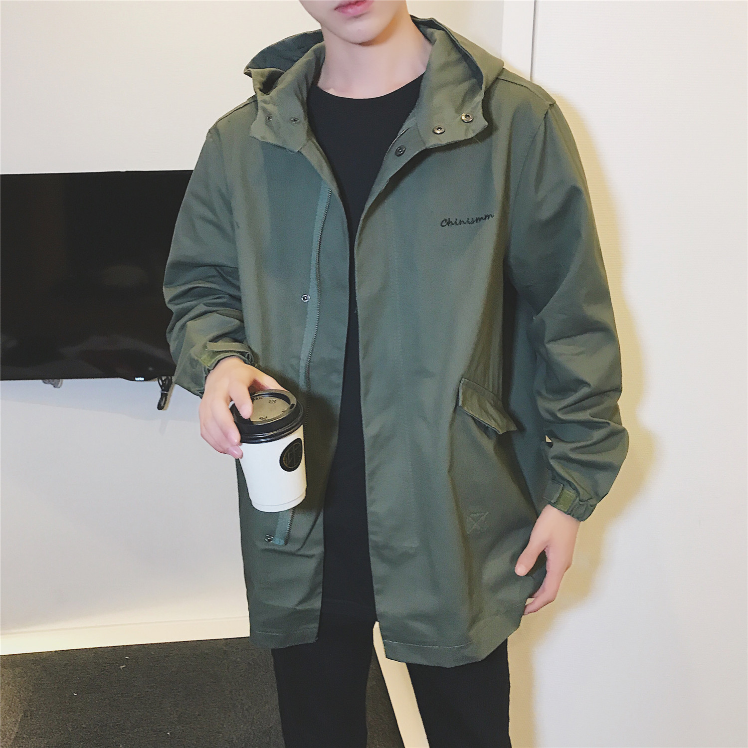 秋冬军绿色风衣男士中长款帆布大衣燕尾连帽工装大码休闲加厚外套|ruв категории Мужская одежда, пиджак - от Buy2taobao.com для оказания профессиональной услуги покупки агента Taobao