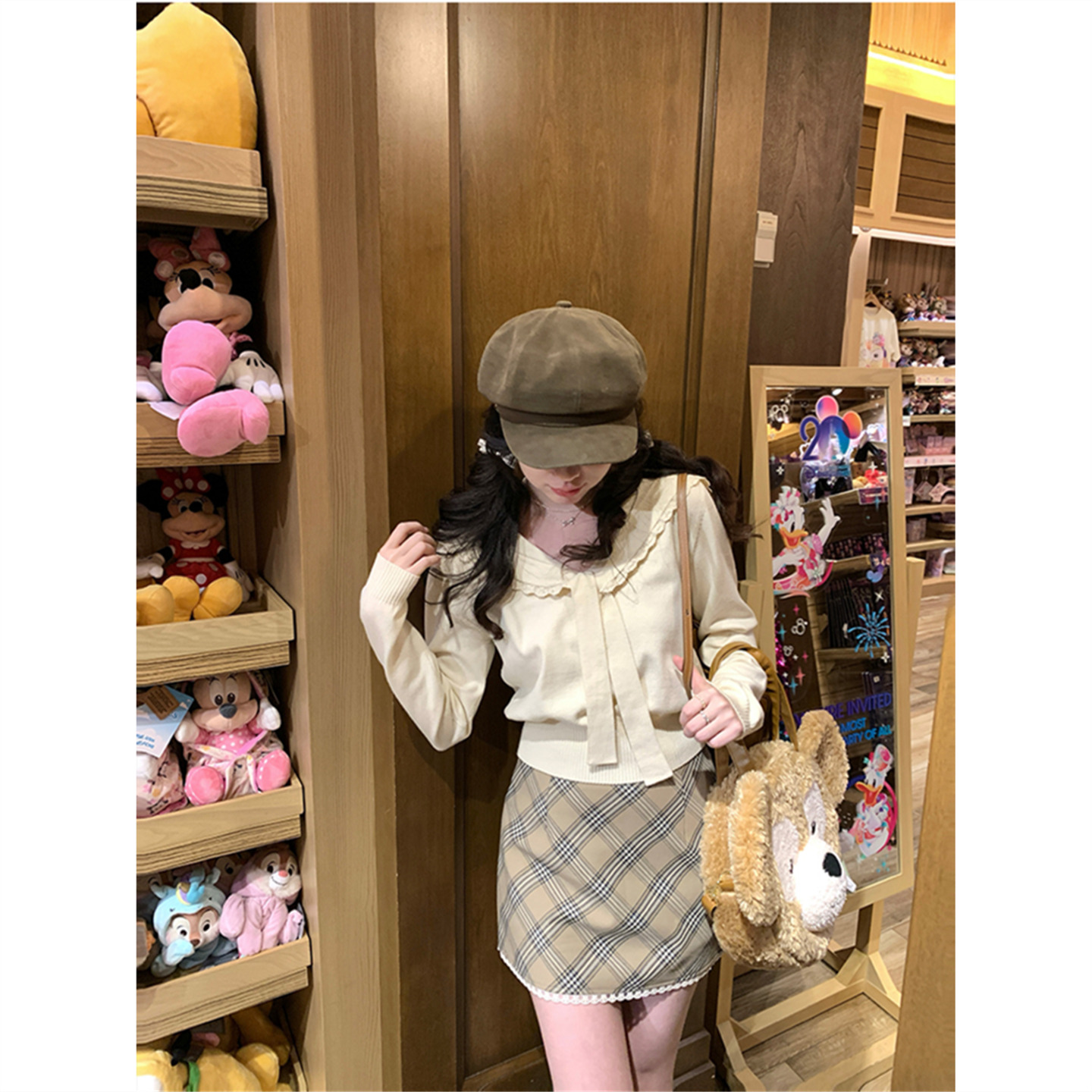 miu系海军领绑带长袖针织衫女秋冬内搭毛衣设计感花边打底衫上衣