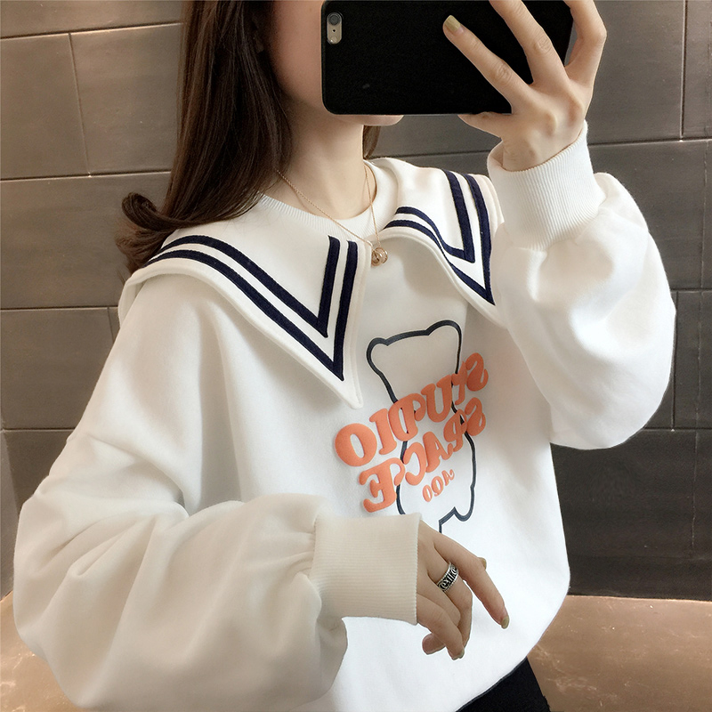 早秋薄款娃娃领卫衣女春秋2025新款韩版宽松大码百搭学生上衣外套