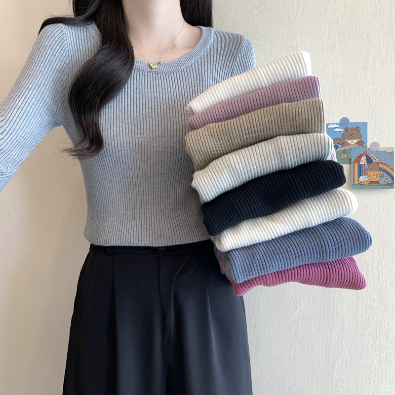 圆领基础款长袖针织打底衫女毛衣