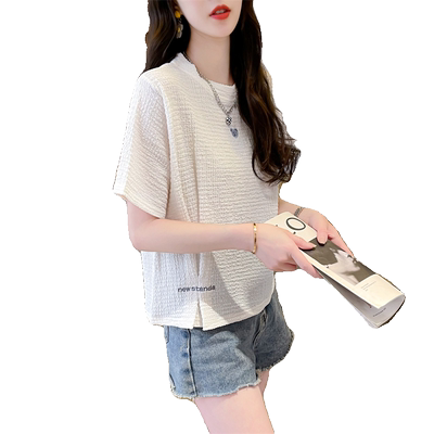 宽松设计感正肩开叉短袖t恤女潮
