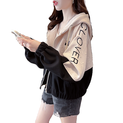 宽松加绒短款开衫撞色短款外套女