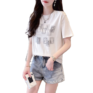 正肩重工t恤女短袖夏季2025新款韩版宽松设计感小众百搭短款上衣