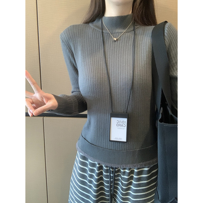 高级感灰色半高领打底针织毛衣女