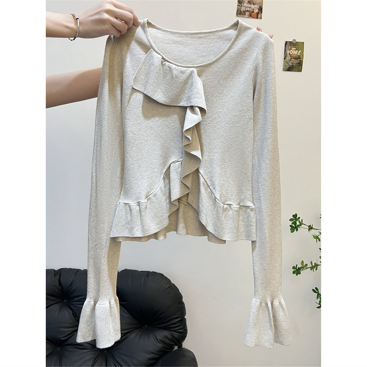 法式荷叶边喇叭袖针织打底衫上衣秋冬高级感内搭可外穿软糯毛衣女,女装/女士精品,毛针织衫,淘宝优惠券,粉丝福利购,淘宝优惠卷