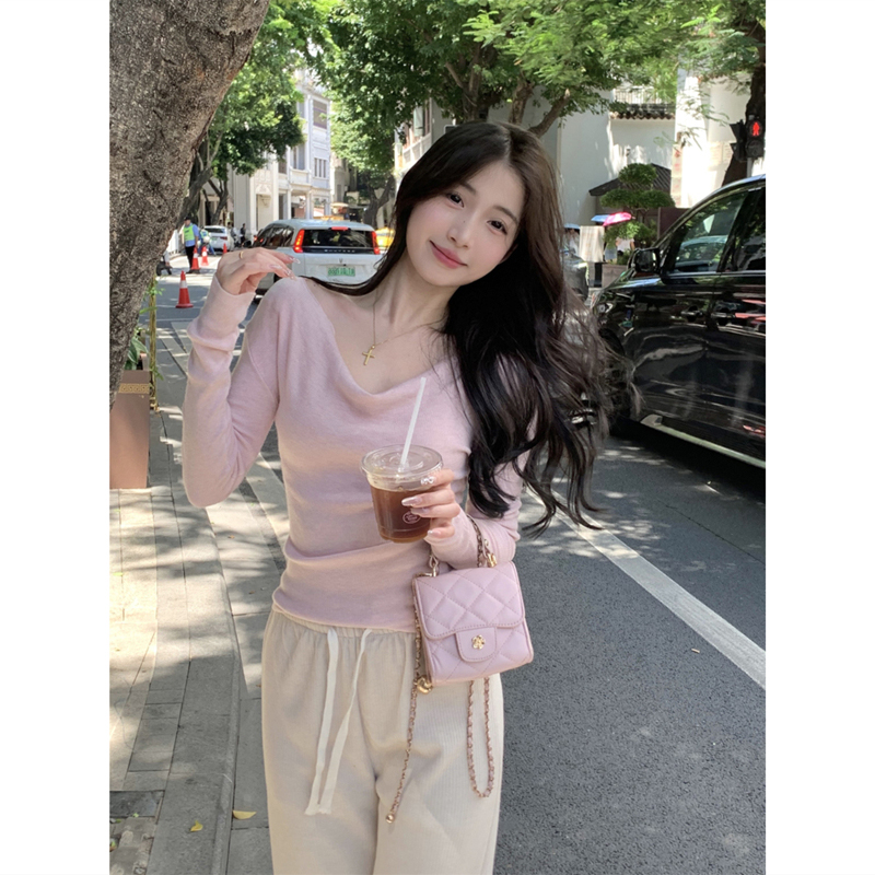 纯欲风一字肩荡领针织衫毛衣女潮