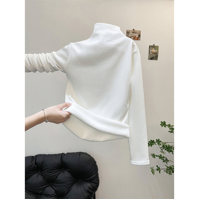 加绒加厚半高领打底衫女长袖T恤