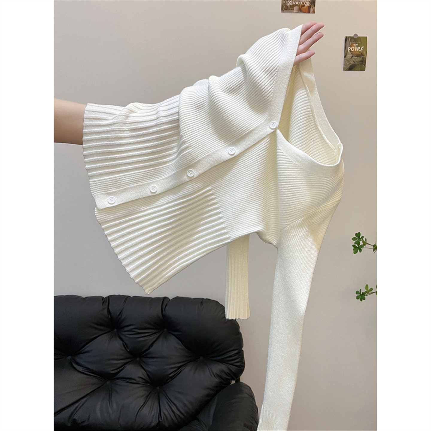 高级法式气质修身v领针织开衫女