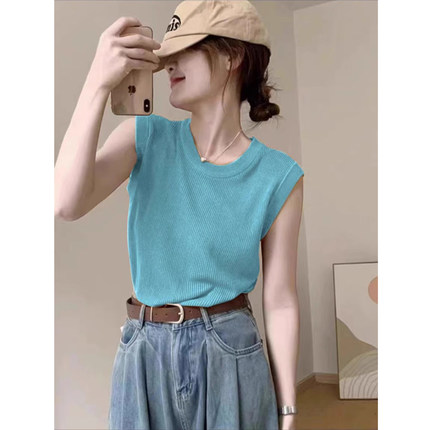 无袖坎肩吊带背心女夏季2025新款修身内搭高级感冰丝针织短款上衣