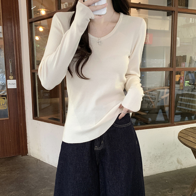 韩系慵懒风U领打底衫女内搭毛衣