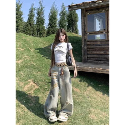 美式辣妹紧身正肩减龄短袖t恤女
