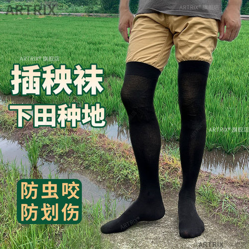 长筒下田插秧袜子种田的水袜水田