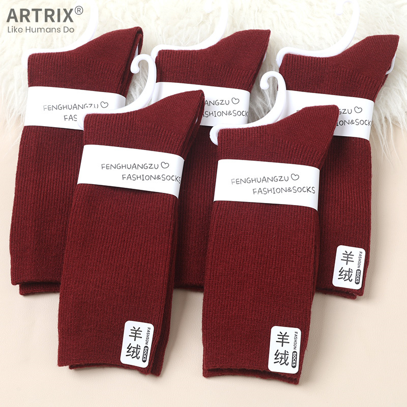 安可拉红袜子羊绒中筒袜