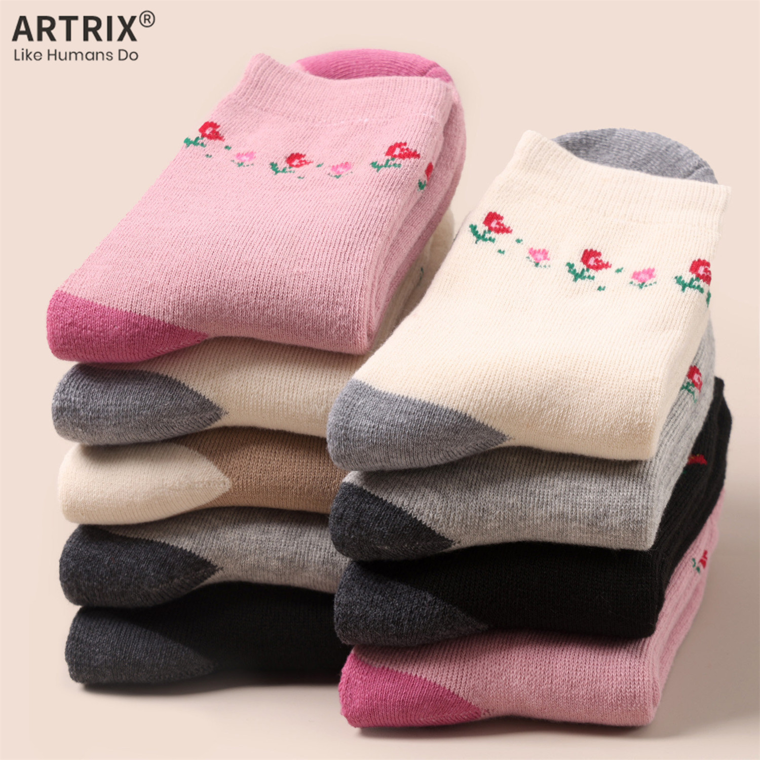 ARTRIX咖啡驼色深灰中筒袜