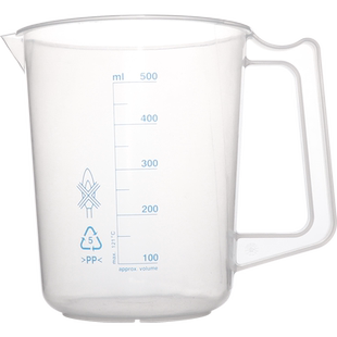 加厚pp塑料刻度量杯聚丙烯带柄烧杯耐酸碱半透明蓝刻度线清晰100/250/500/1000/2000/3000/5000ml实验室耗材