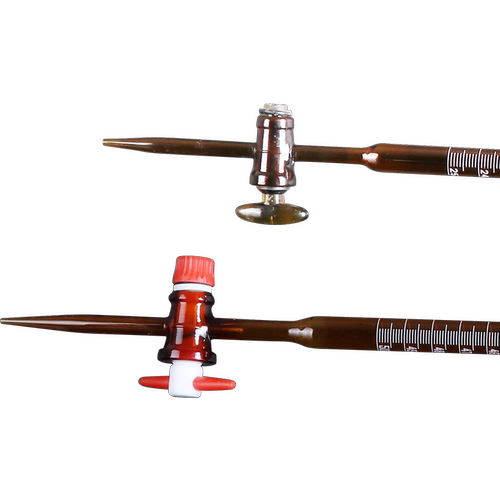 滴定管玻璃活塞酸式 黄胶管碱式 四氟乙烯酸碱两用棕色/白色透明10/25/50/100ml//实验室用化玻器材