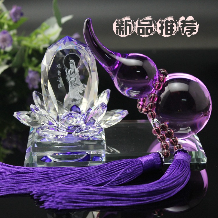 汽车香水座观音莲花水晶葫芦摆件汽车用品新款车上中控台装饰高档