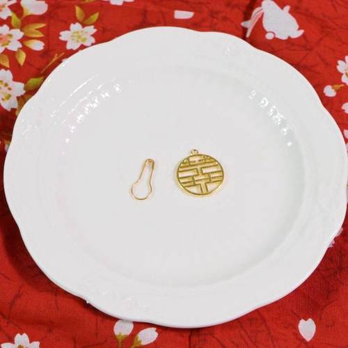 喜字吊坠五毛钱囍字小挂件结婚囍硬币自粘金色喜币小金属囍字爆款